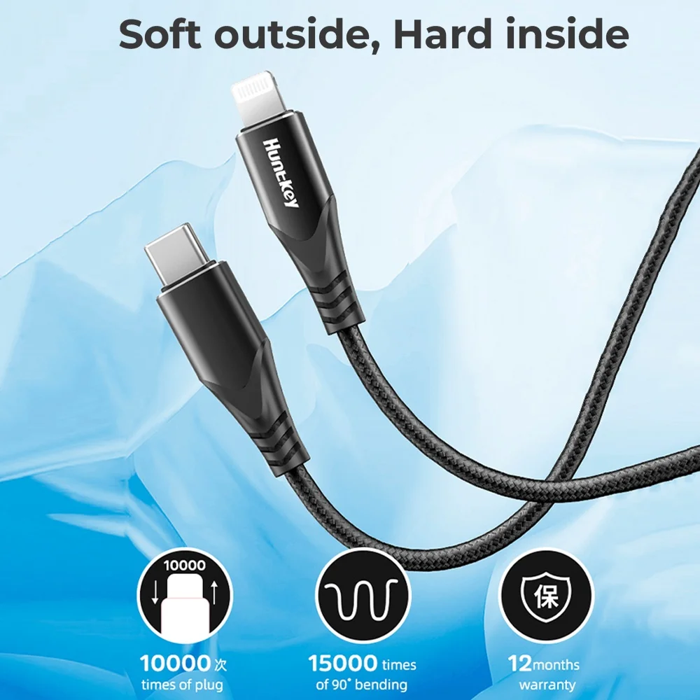 Imagem 4 de 5 do produto Cabo Usb C P/lightning Huntkey Macho/macho 2metros Preto