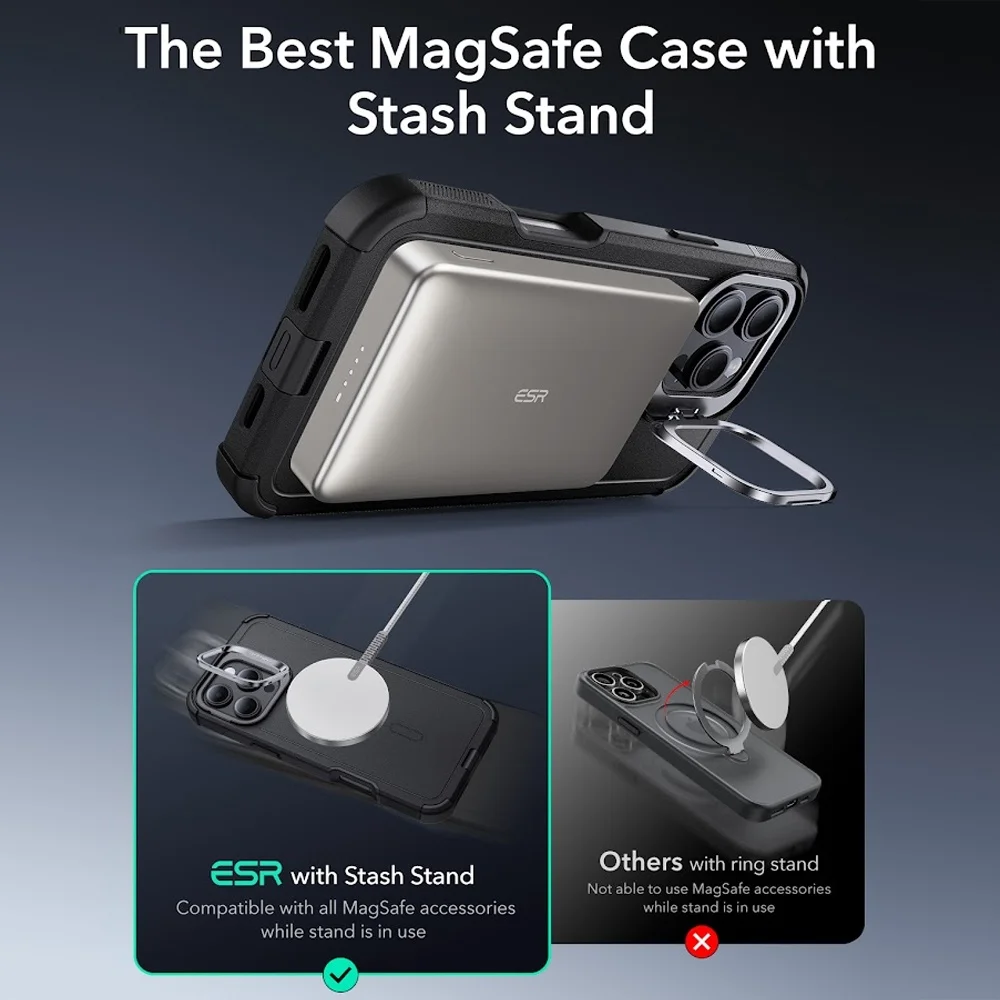 Imagem 3 de 5 do produto Capa Iphone 16 Pro Max Esr Cyber Com Suporte Stash Preta