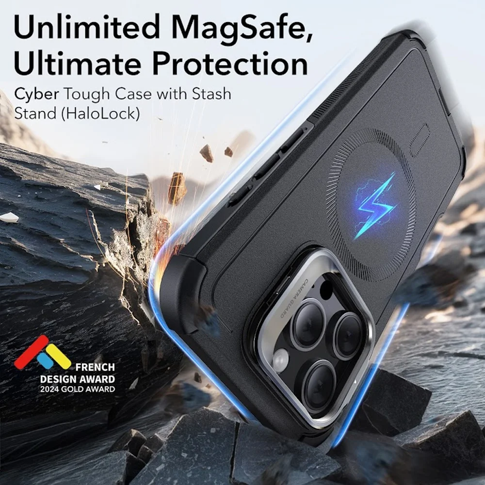 Imagem 4 de 5 do produto Capa Iphone 16 Pro Max Esr Cyber Com Suporte Stash Preta