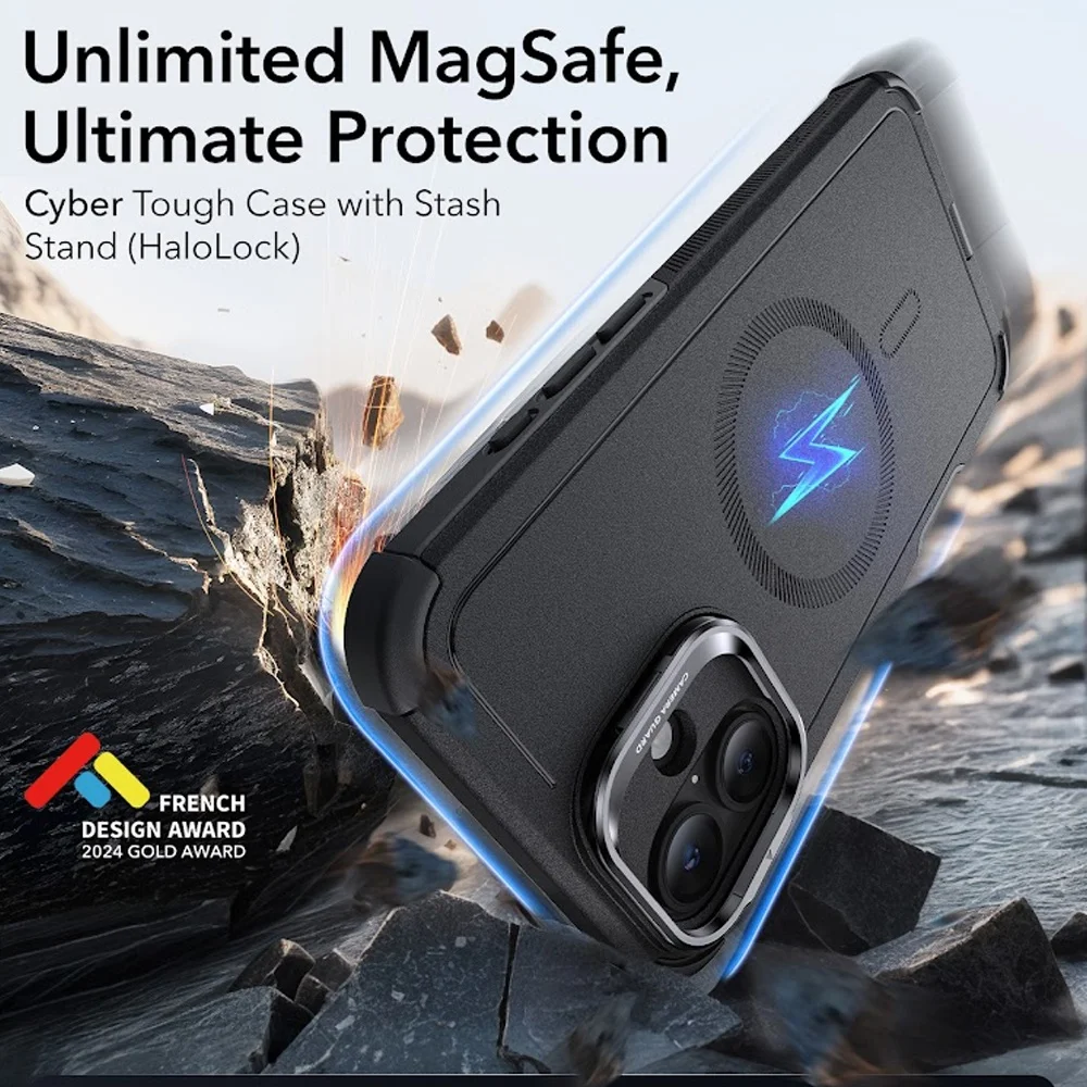 Imagem 2 de 5 do produto Capa iPhone 16 Esr Cyber Armor com Suporte Stash Preta