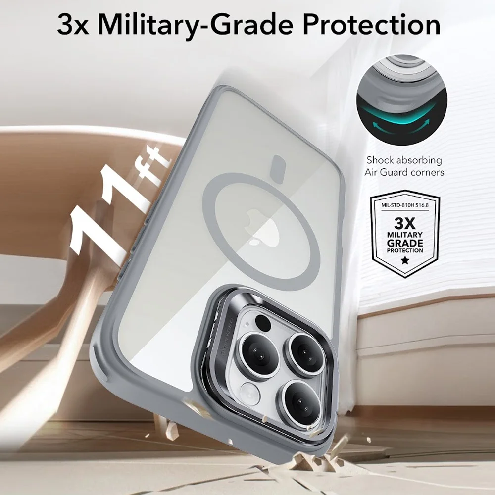 Imagem 2 de 5 do produto Capa Iphone 16 Pro Max Esr Com Suporte Stash Cinza Clear