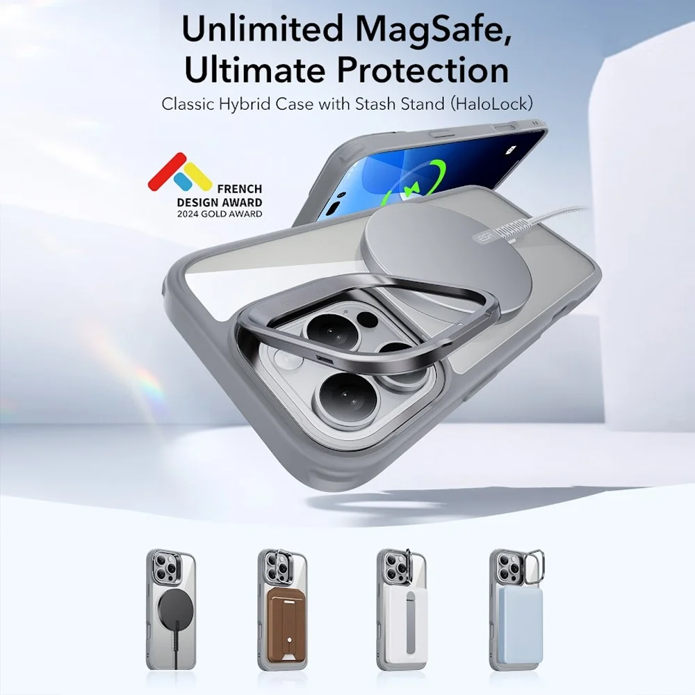 Imagem 4 de 5 do produto Capa Iphone 16 Pro Max Esr Com Suporte Stash Cinza Clear
