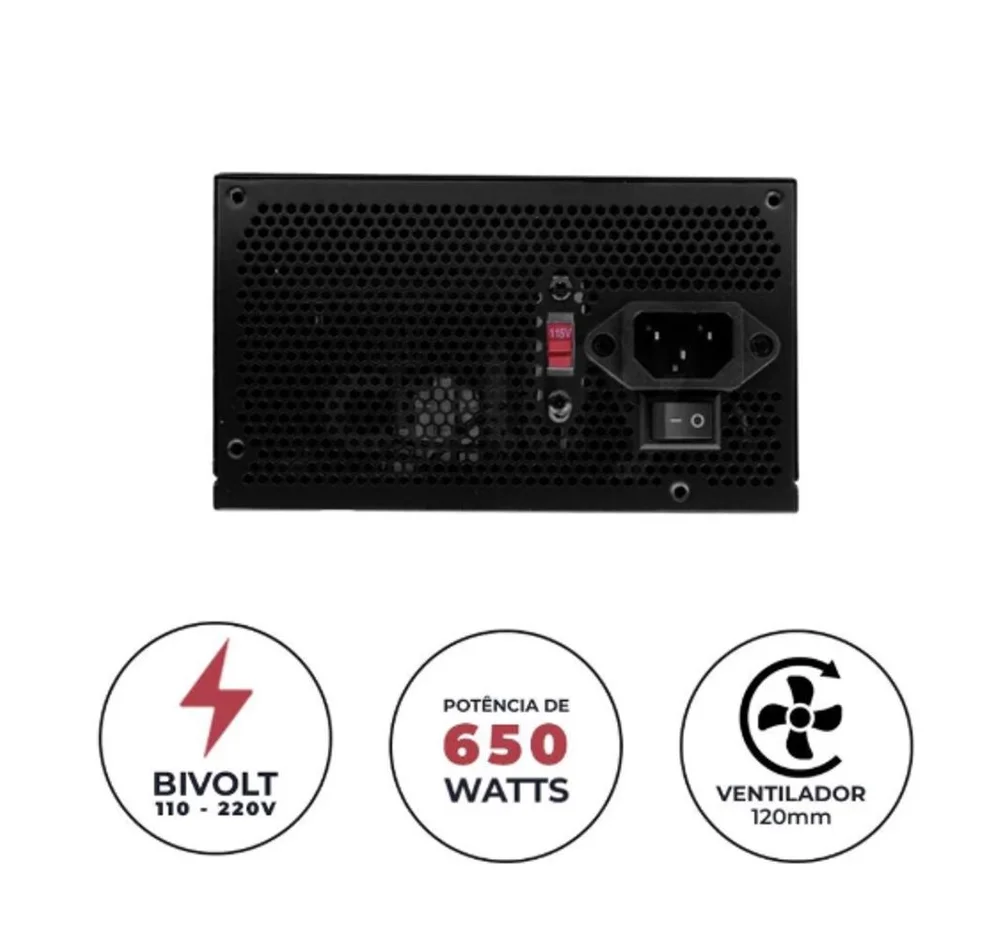 Imagem 4 de 4 do produto Fonte Alimentação Atx 650w Bivolt PC Computador