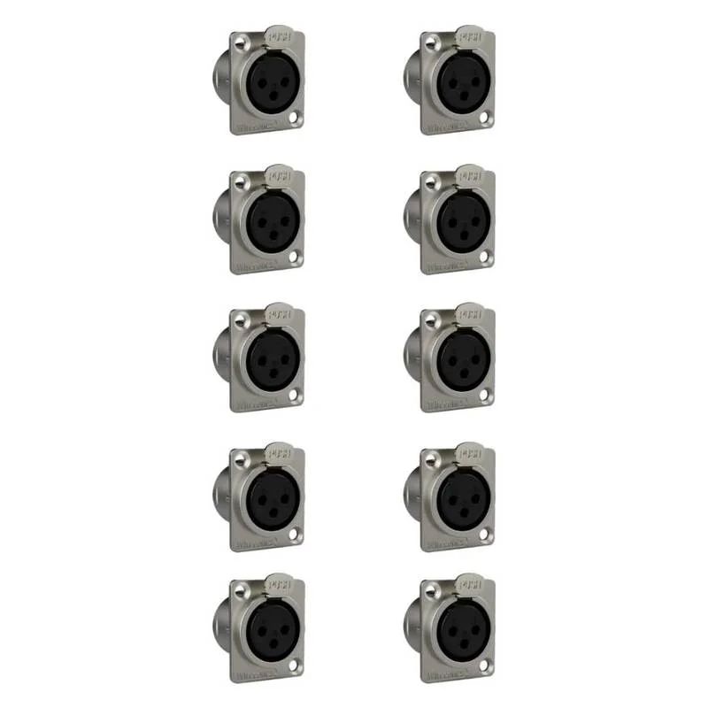 Imagem 2 de 5 do produto Conector Xlr Femea Wc 1023 Fp Bk Ni 3p Painel Wireconex 10 Unidades