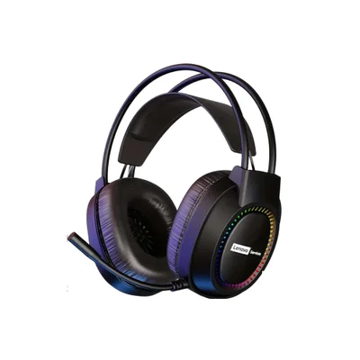 Fone De Ouvido Lenovo RGB Headset Para Jogos Com Microfone E Cancelamento De Ruidos Preto