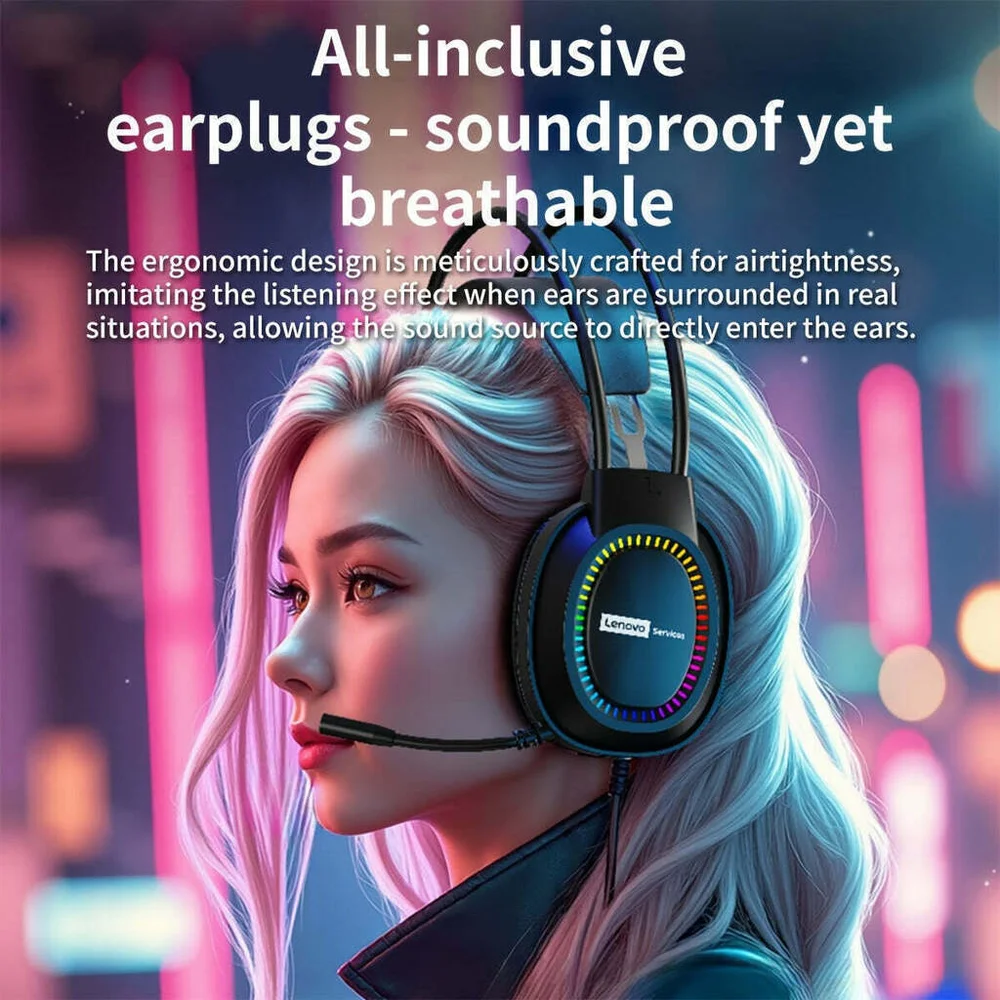 Imagem 3 de 3 do produto Fone De Ouvido Lenovo RGB Headset Para Jogos Com Microfone E Cancelamento De Ruidos Preto