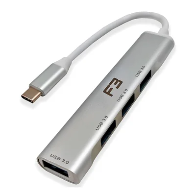 Hub Usb-c - 4 Portas Usb 3.0 - Prata - F3 Jc-tyc-4usb