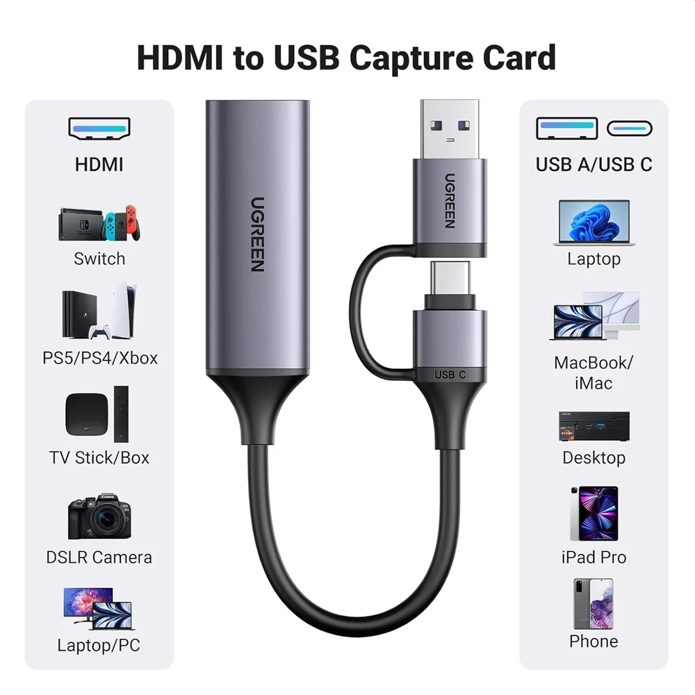 Imagem 2 de 5 do produto Placa Captura Ugreen Usb A/c 1080 60fp HDMI 4k30hz Preto