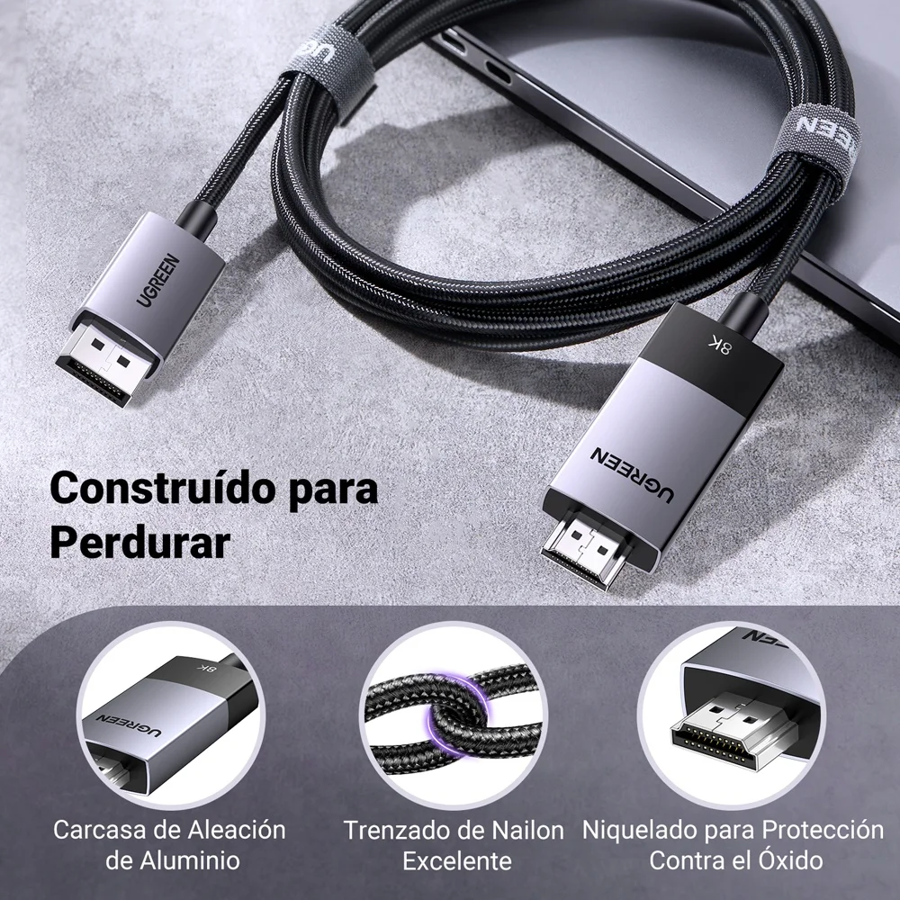 Imagem 2 de 5 do produto Cabo Displayport P/hdmi Ugreen 8k60hz 1metro Preto