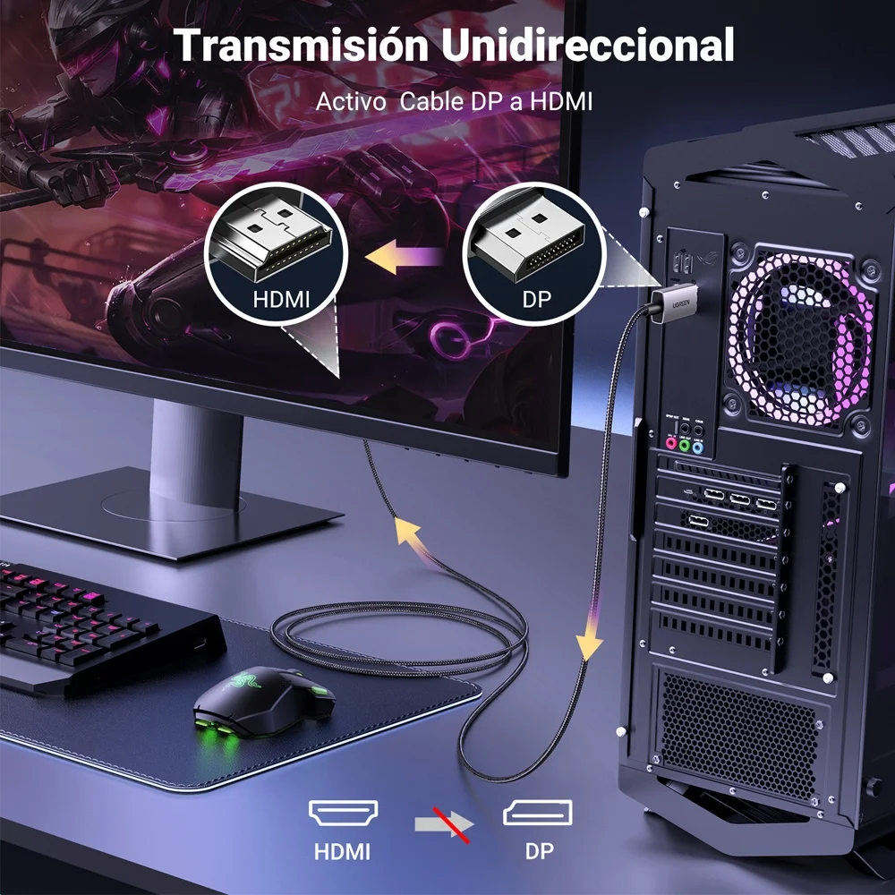 Imagem 3 de 5 do produto Cabo Displayport P/hdmi Ugreen 8k60hz 1metro Preto