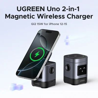 Carregador Magnético Sem Fio Ugreen 2in1 Máx. 15w Preto — foto 2