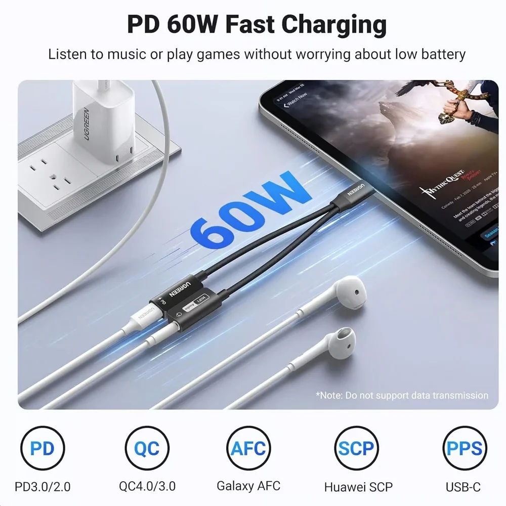 Imagem 3 de 5 do produto Adaptador Ugreen Usb C 3.5mm P/áudio/carregamento Preto