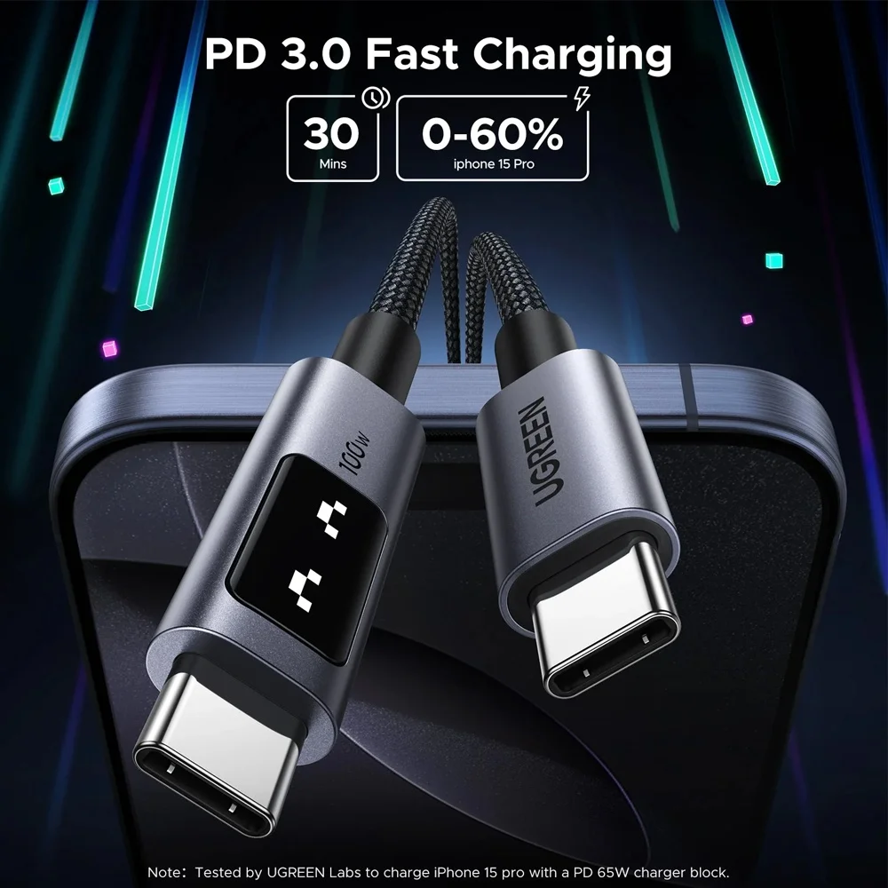 Imagem 2 de 5 do produto Cabo Usb C Ugreen Uno 480mbs Máx. 100w 2metros Preto