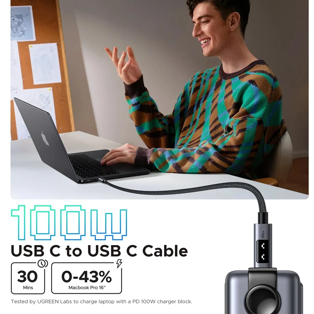 Imagem 4 de 5 do produto Cabo Usb C Ugreen Uno 480mbs Máx. 100w 2metros Preto