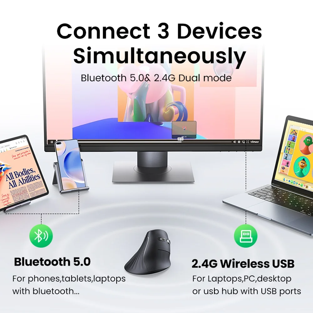 Imagem 5 de 5 do produto Mouse Bluetooth Sem Fio Vertical Ugreen 5 Butões Preto