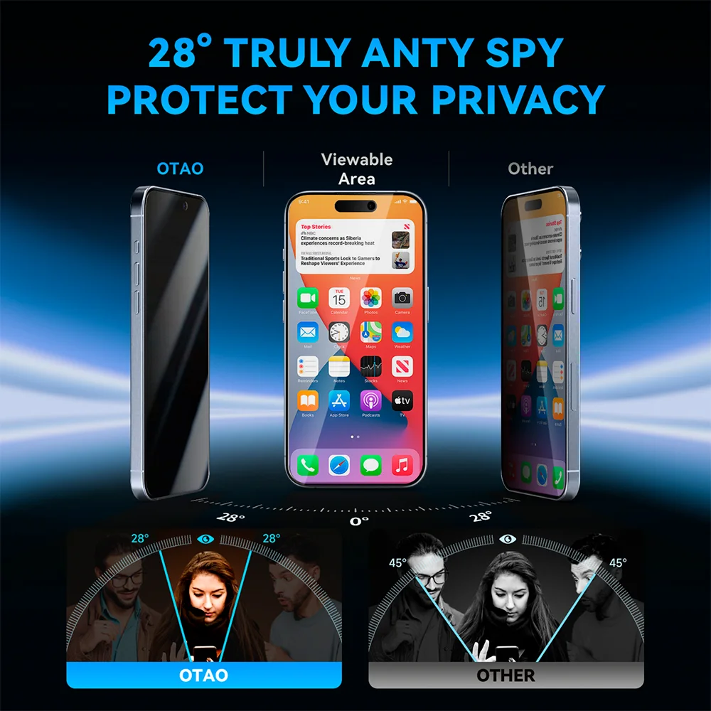 Imagem 4 de 4 do produto Película De Vidro 2.5d Iphone 16 Pro Otao 28 Privacy 2un