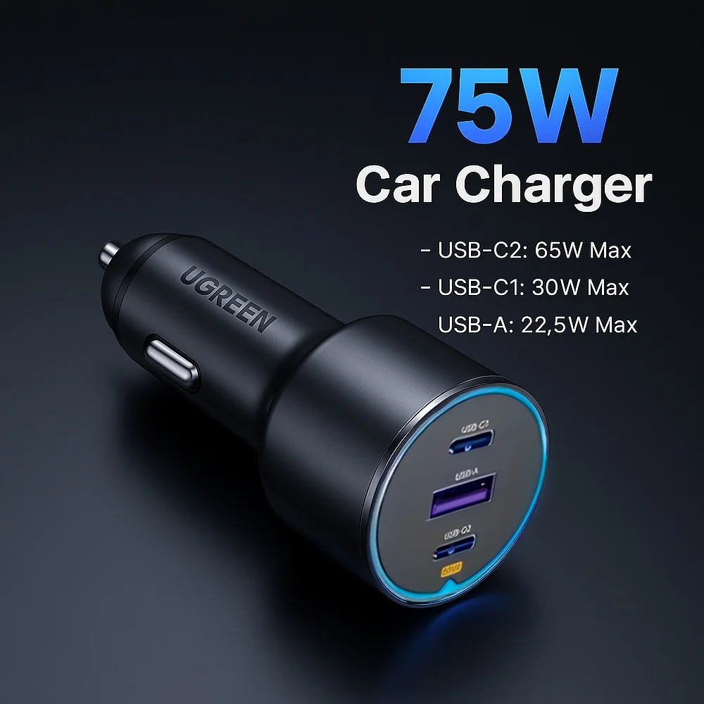 Imagem 5 de 5 do produto Carregador Veicular Ugreen Usb C/a Pd 75w Preto