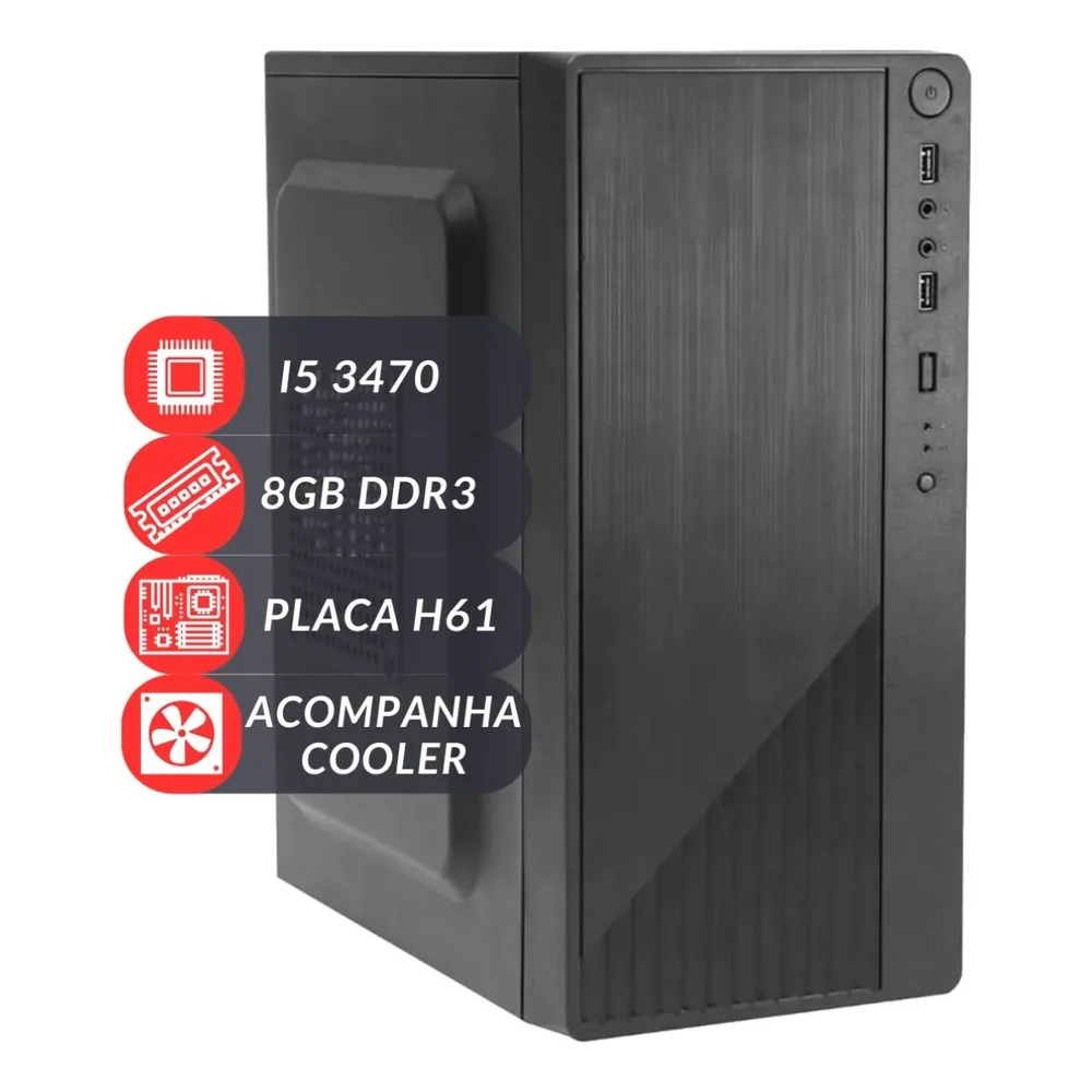 PC Computador Home Office Cpu Intel i5 3470 Placa Mãe H61 8GB Ddr3 Fonte 200w Sem SSD PC Computador Home Office Cpu Intel i5 3470 Placa Mãe H61 8GB Ddr3 Fonte 200w Sem SSD