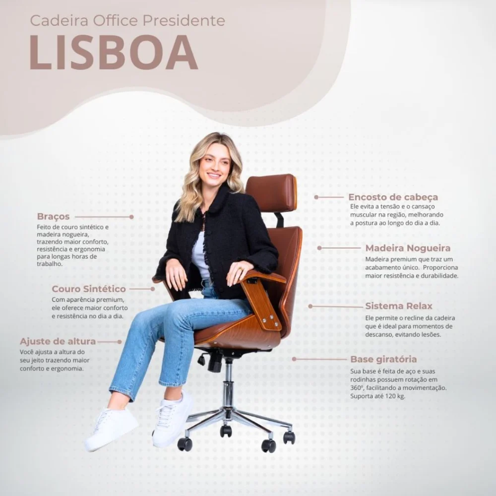 Imagem 2 de 5 do produto Cadeira Office Lisboa Pu Marrom Base Cromada - 37774
