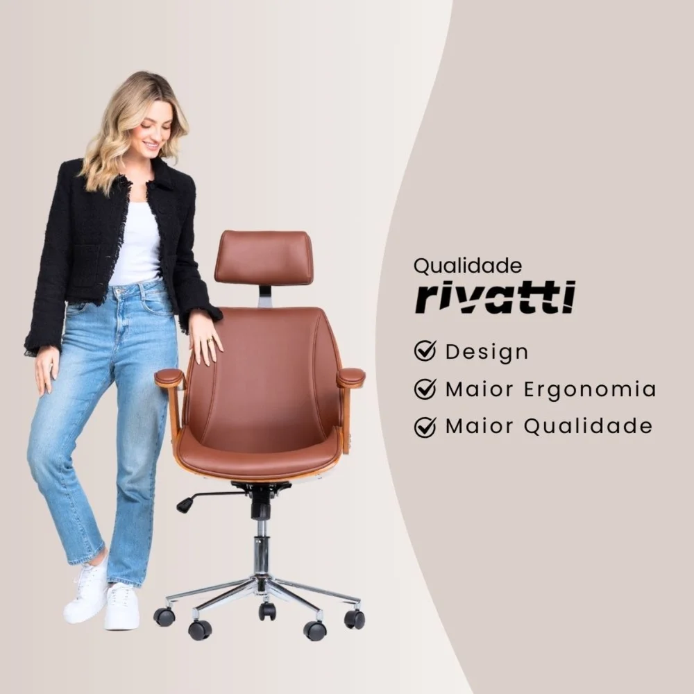 Imagem 4 de 5 do produto Cadeira Office Lisboa Pu Marrom Base Cromada - 37774