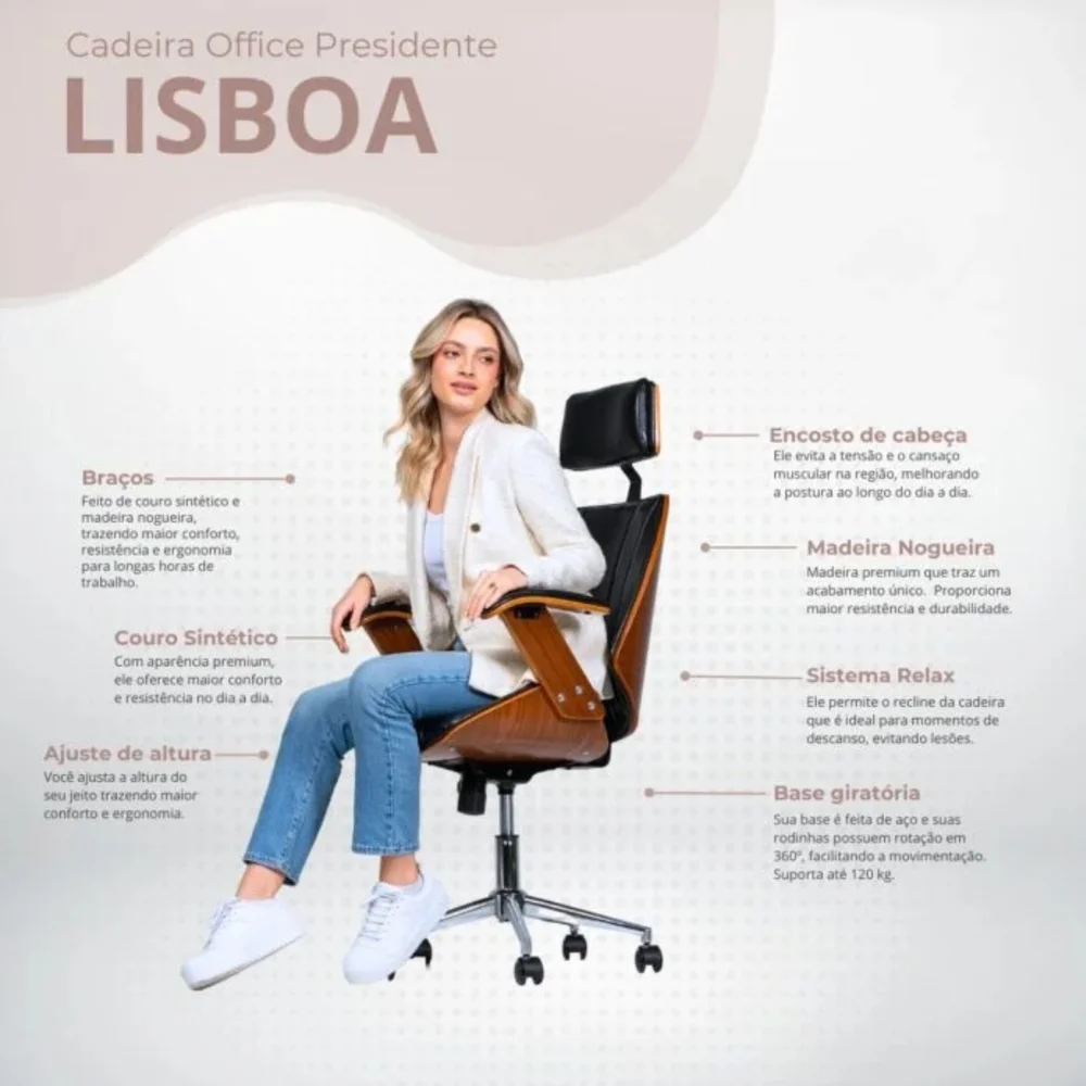 Imagem 2 de 5 do produto Cadeira Office Lisboa Pu Preto Base Cromada - 33478.