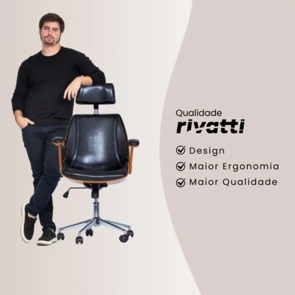 Imagem 4 de 5 do produto Cadeira Office Lisboa Pu Preto Base Cromada - 33478.