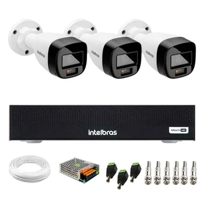 Kit 3 Câmeras Intelbras Vhd 1220 B Full Color Full Hd Ir 20m + Dvr Intelbras Mhdx 1104-c 4 Canais