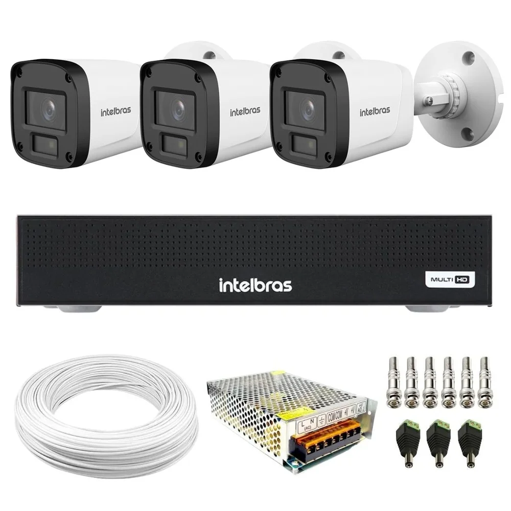 Imagem 1 de 5 do produto Kit 3 Câmeras Intelbras Vhd 1220 B Full Color Full Hd Ir 20m + Dvr Intelbras Mhdx 1104-c 4 Canais