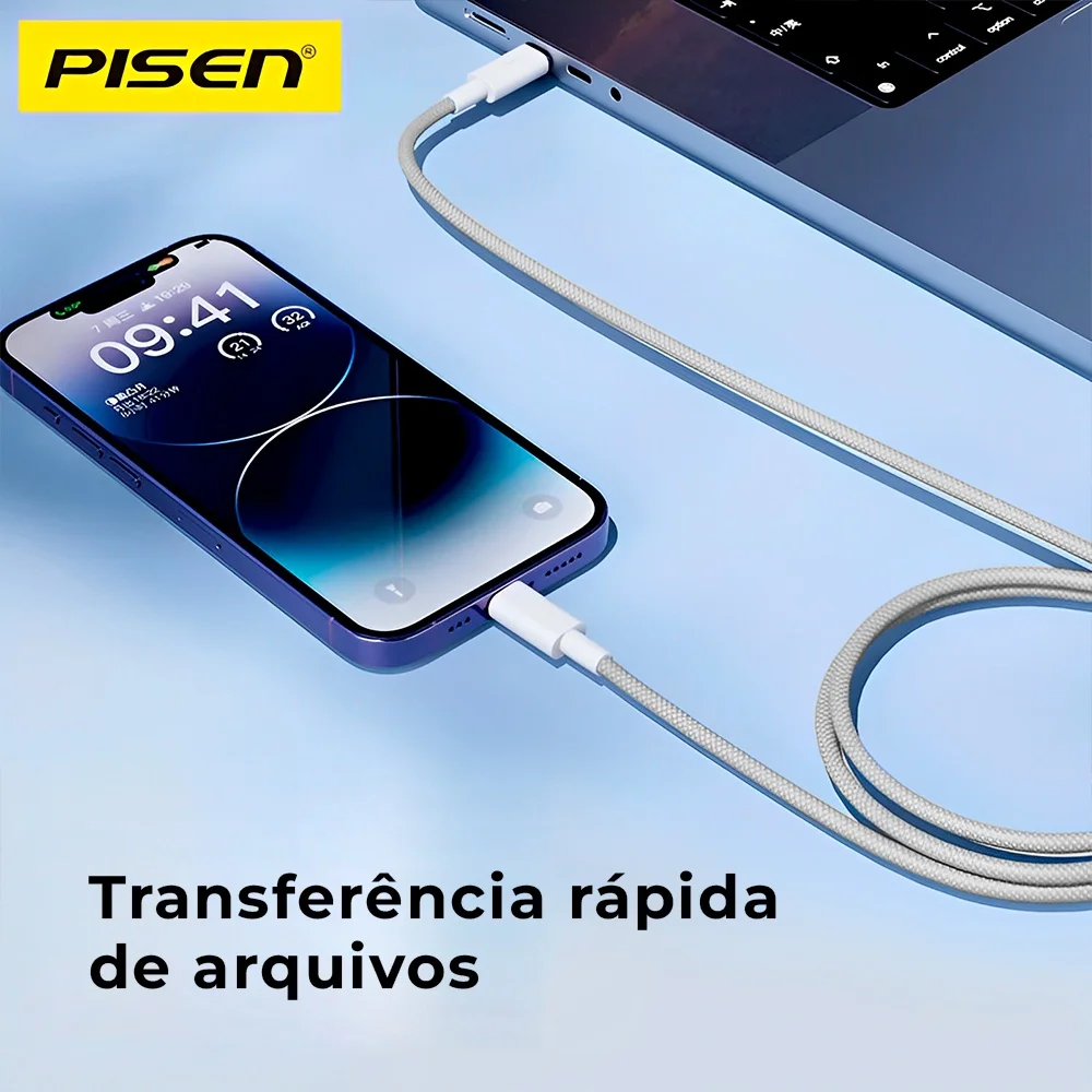 Imagem 5 de 5 do produto Cabo Usb C/lightning Pisen 3a Macho/macho 1 Metros Cinza