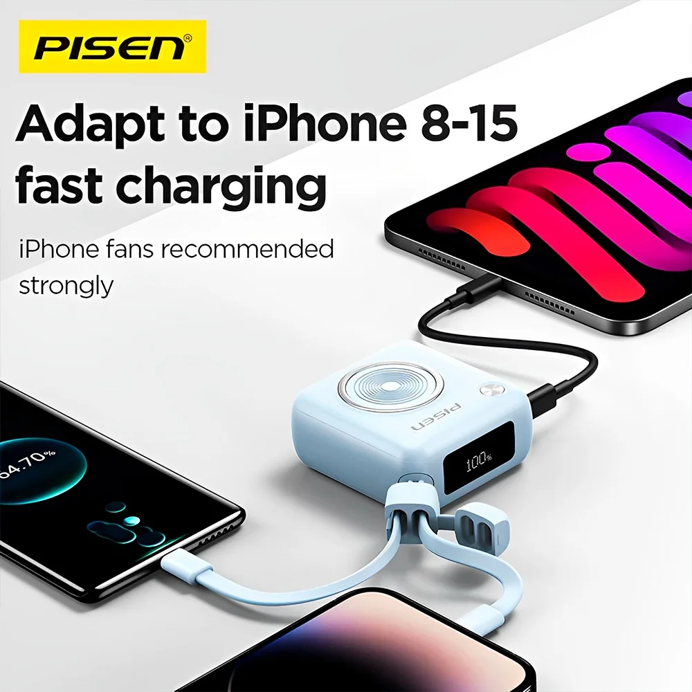 Imagem 3 de 5 do produto Power Bank 10000mah Pisen Cabo Usb C/ios 22.5w Branca