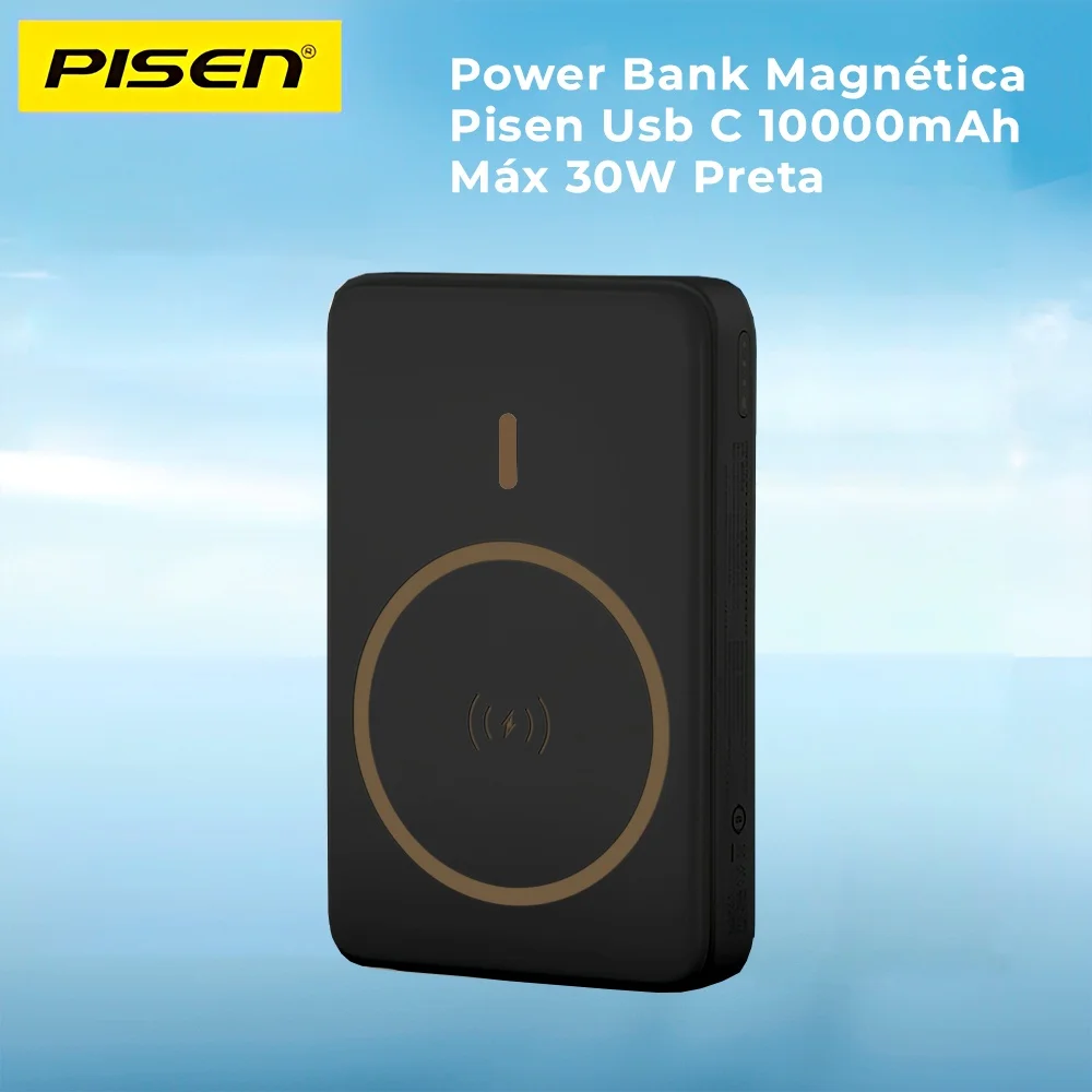 Imagem 2 de 5 do produto Power Bank Magnética Pisen Usb C 10000mah Máx 30w Preta