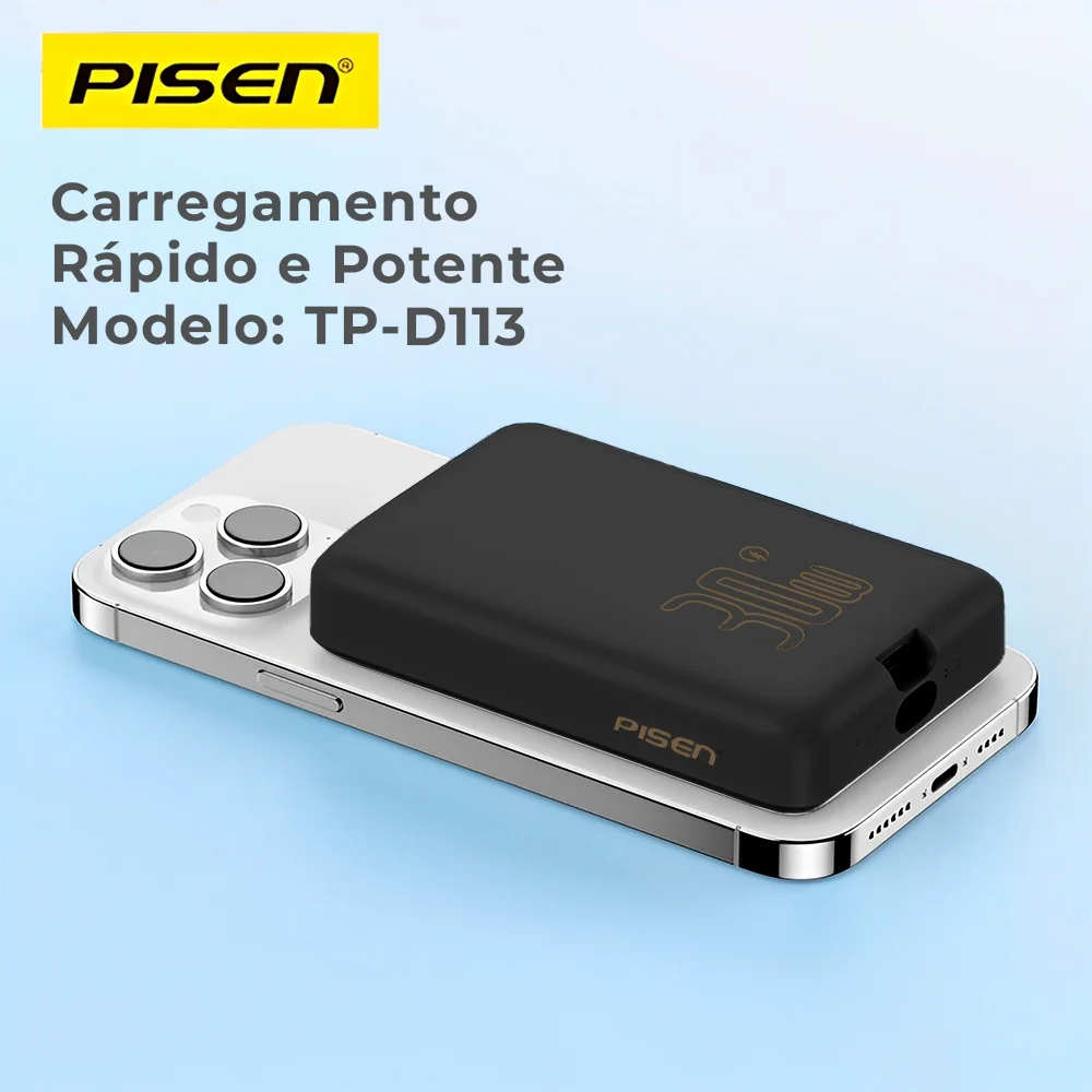 Imagem 4 de 5 do produto Power Bank Magnética Pisen Usb C 10000mah Máx 30w Preta