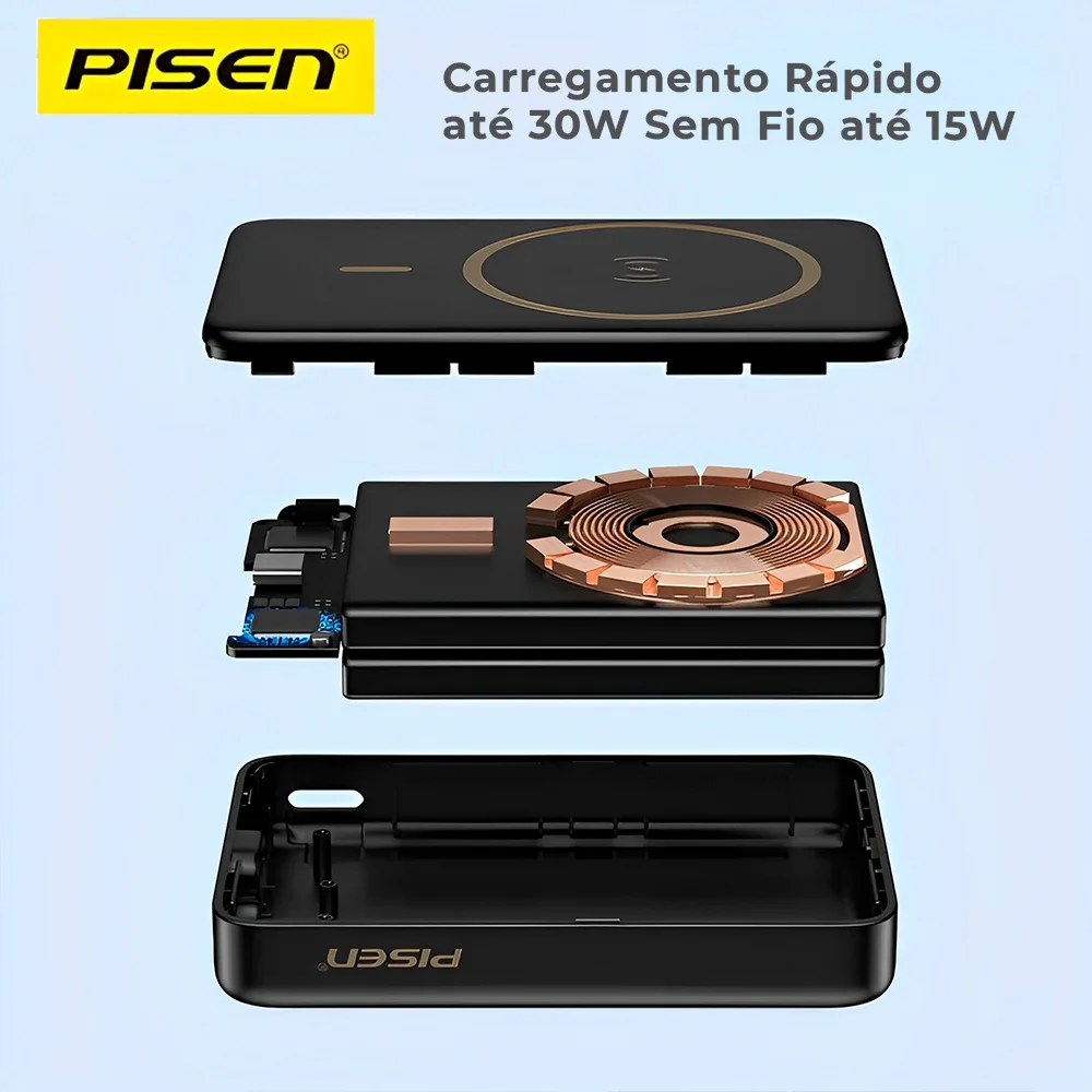 Imagem 5 de 5 do produto Power Bank Magnética Pisen Usb C 10000mah Máx 30w Preta