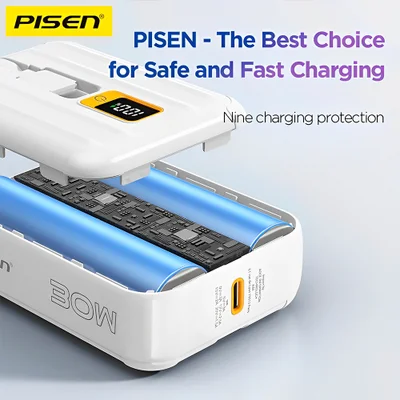 Power Bank 10000mah Pisen Máx 30w Cabo Usb C/ios Branca — foto 3