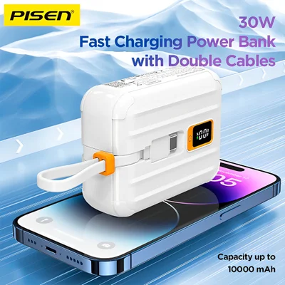 Power Bank 10000mah Pisen Máx 30w Cabo Usb C/ios Branca — foto 4