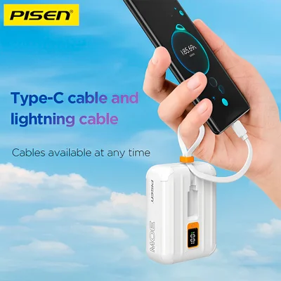 Power Bank 10000mah Pisen Máx 30w Cabo Usb C/ios Branca — foto 5
