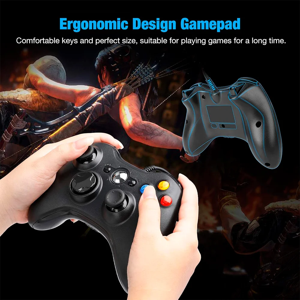 Imagem 2 de 5 do produto Controle Usb Com Fio Para XBOX 360 Computador Notebook - Preto