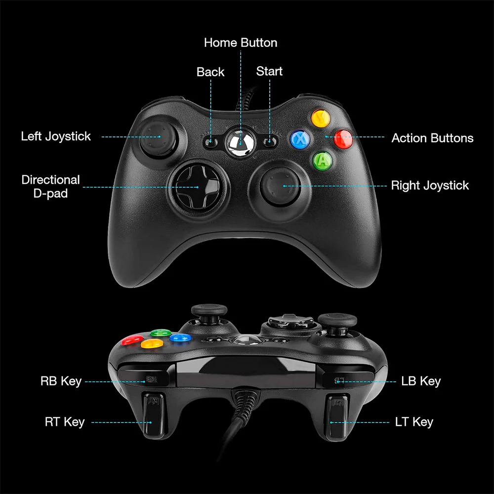 Imagem 5 de 5 do produto Controle Usb Com Fio Para XBOX 360 Computador Notebook - Preto