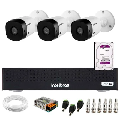Kit 3 Câmeras Intelbras Vhl 1120 B Hd 720p 3.6mm Visão 20m Ip66 + Dvr Mhdx 1104-c 4 Canais + Hd 2TB