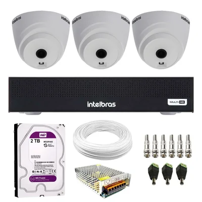 Kit 3 Câmeras Intelbras Vhl 1120 D Hdcvi Lite Hd 720p 3.6mm Visão Noturna 20m + Dvr Mhdx 1104c + 2TB