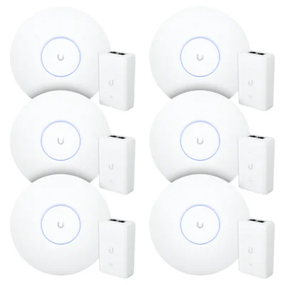 6 Roteadores Wi-fi 6 Access Point 3.0 Gbps + 6 Injetores Poe+ | 6 U6+ Ubiquiti Com 6 Fontes 48v 30w