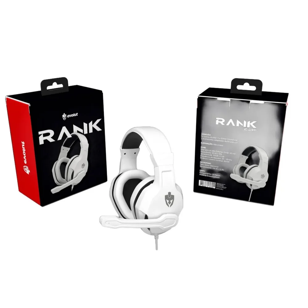 Imagem 2 de 4 do produto Headset Fone De Ouvido Gamer Evolut Rank Eg311 Com Fio - Branco