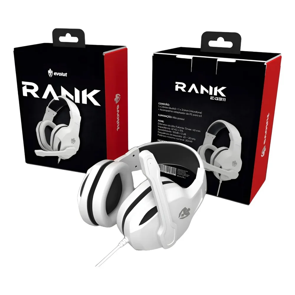 Imagem 4 de 4 do produto Headset Fone De Ouvido Gamer Evolut Rank Eg311 Com Fio - Branco