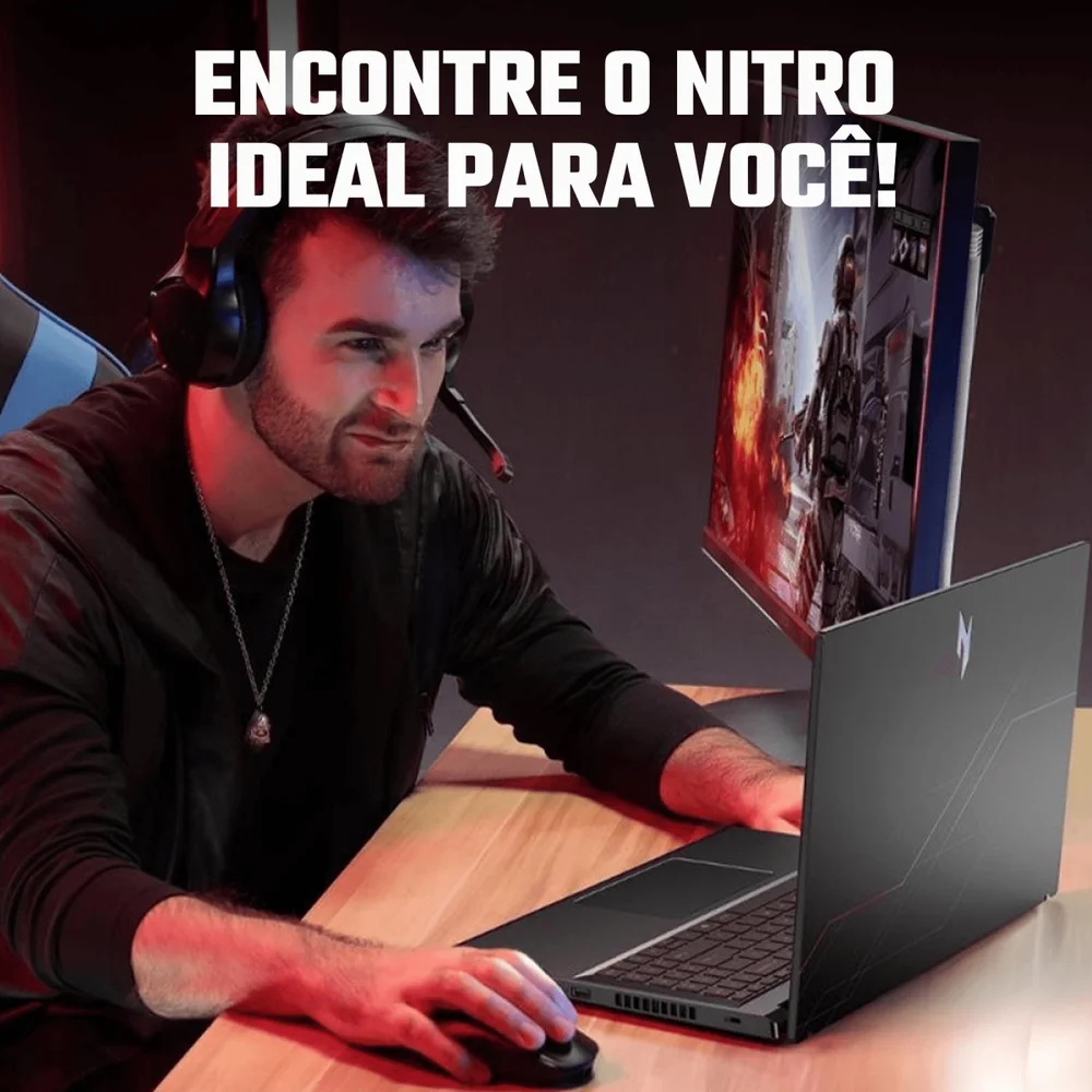 Imagem 2 de 5 do produto Notebook Gamer Acer Nitro V15, Intel Core i9-13900H 13ª Geração, 16GB RAM, SSD 512GB, RTX 4060, Tela 15.6" Full HD, Windows 11 Home - ANV15-52-96AQ