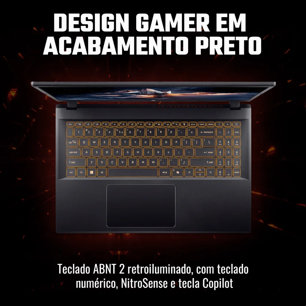 Imagem 3 de 5 do produto Notebook Gamer Acer Nitro V15, Intel Core i9-13900H 13ª Geração, 16GB RAM, SSD 512GB, RTX 4060, Tela 15.6" Full HD, Windows 11 Home - ANV15-52-96AQ