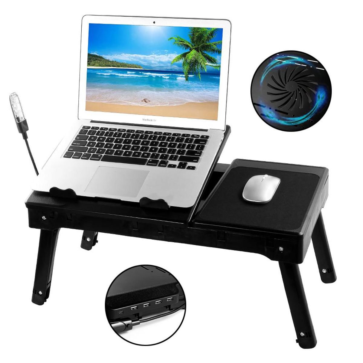 Mesa Suporte Dobrável Para Notebook Com Cooler 4 Portas Usb Lâmpada LED Mouse Pad Porta Objetos Com Ajuste De Altura Cor