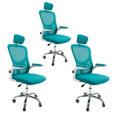 Kit 3 Cadeiras De Escritório Diretor Oficial Vegas Com Apoio - Azul Branco