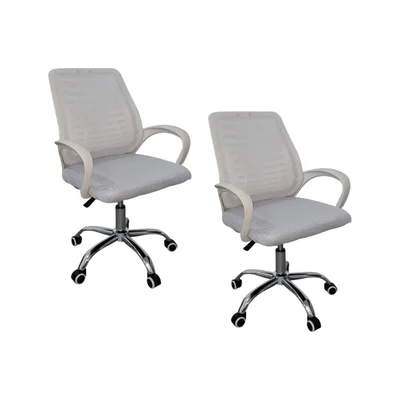 Kit 2 Cadeiras De Escritório Oficial Esteirinha Mesh Ergonômica - Branco
