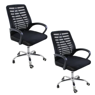 Kit 2 Cadeiras De Escritório Oficial Esteirinha Mesh Ergonômica - Preto