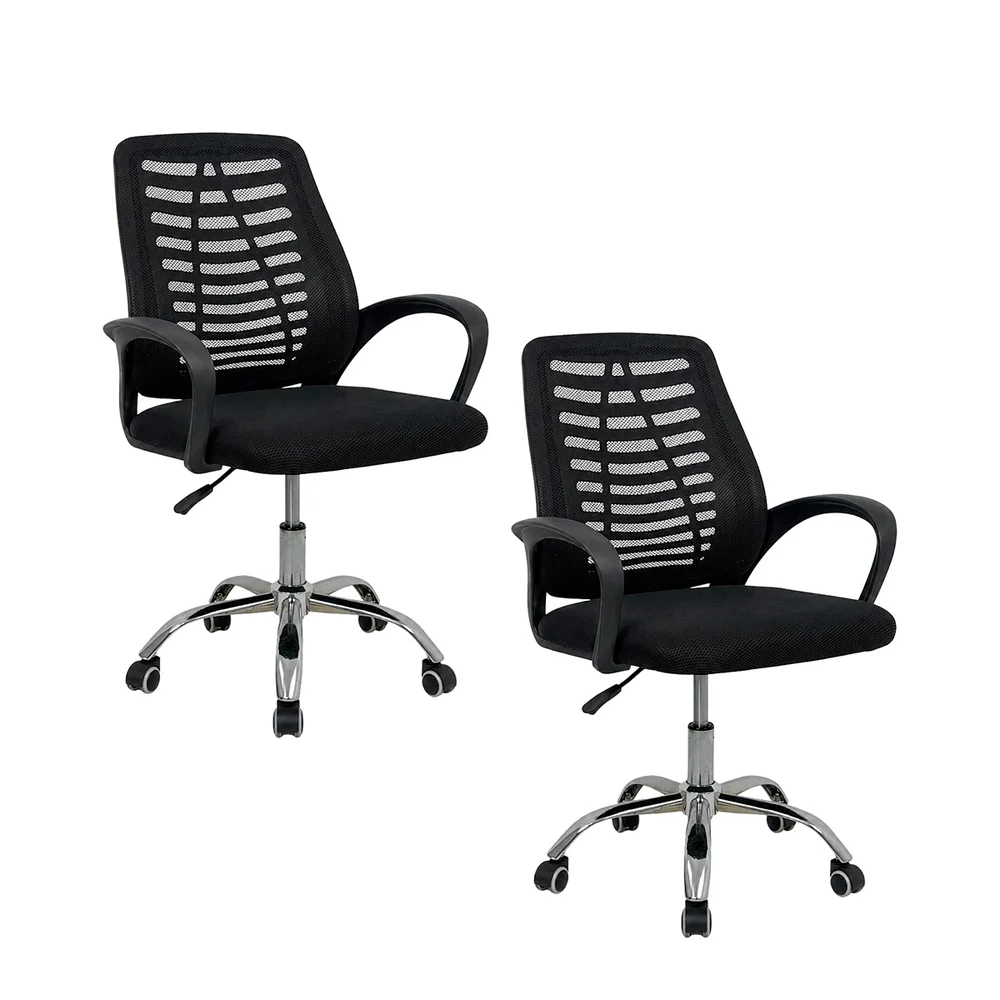 Imagem 4 de 5 do produto Kit 2 Cadeiras Escritório Esteirinha Mesh Ergonômica Tela Respirável Giro 360° Até 120kg Preto
